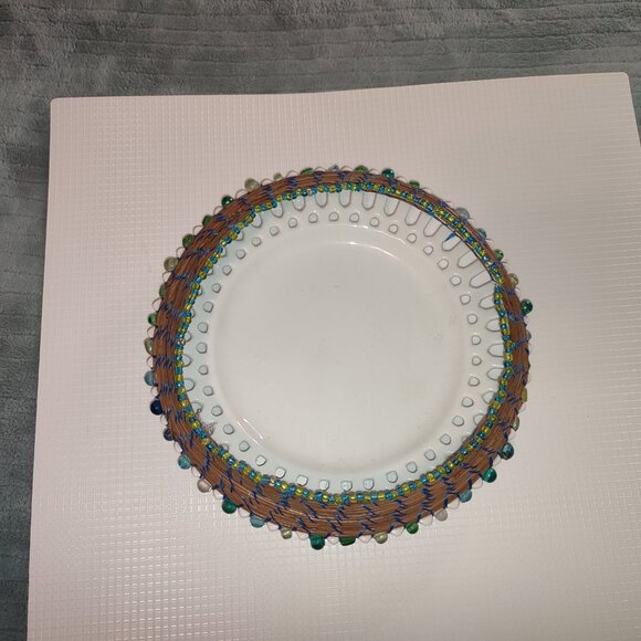Artist Signed Beaded Dish Pine Needle Ruby Marcotte New York Art Mixed academia - Picture 3 of 10